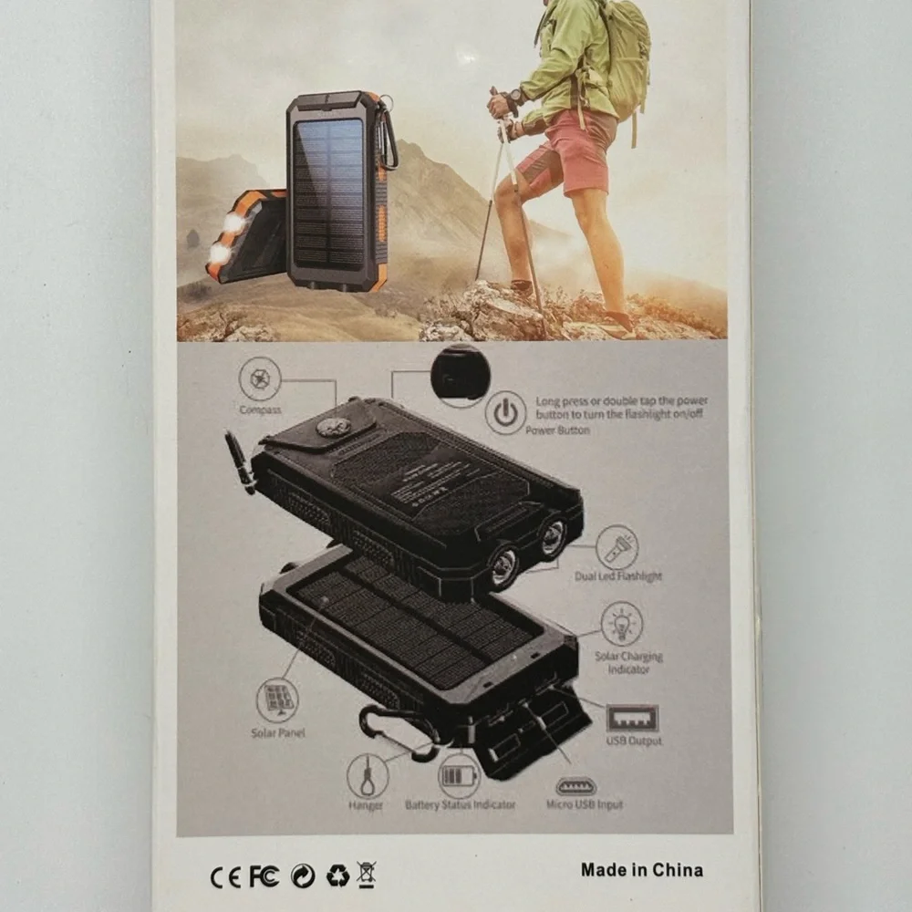 Solar Charger Power Bank - Orange and Black
